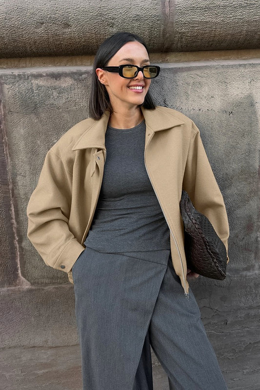 Thick Wool Blend Collared Loose Commuter Jacket