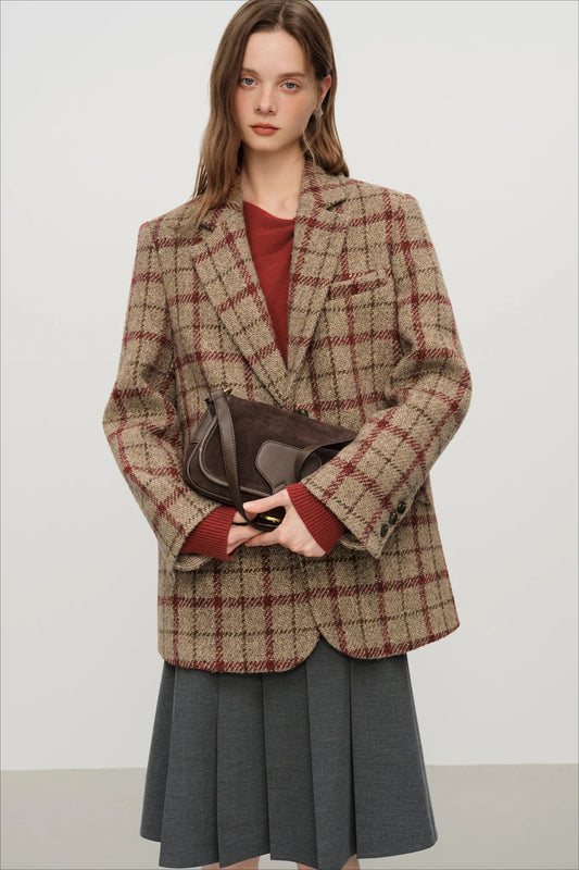 Retro Plaid Short Blazer Outerwear