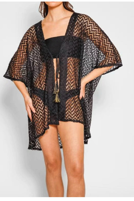 Open Knit V Neck Beach Cover Up