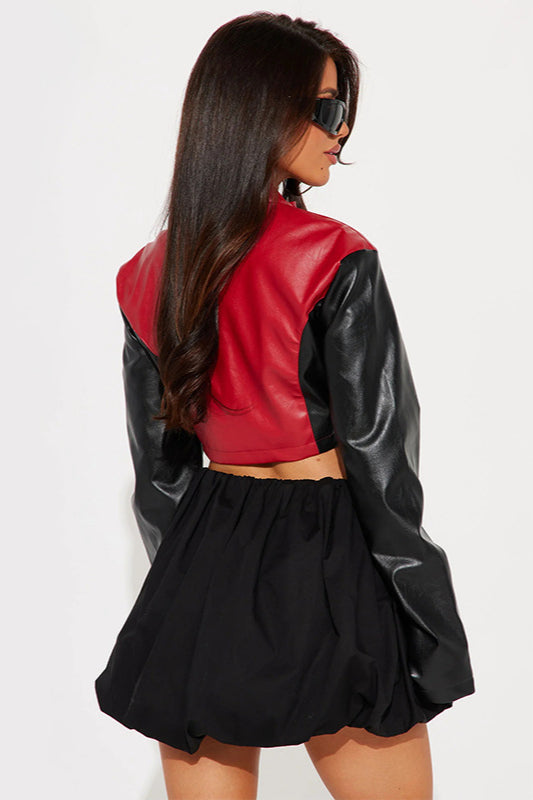Colorblock Biker Crop Coat