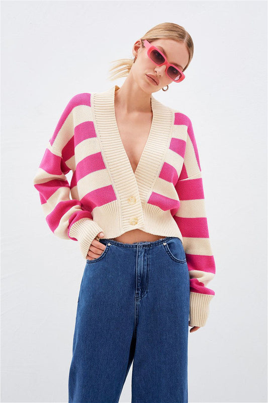 Loose Russian Color Block Knit Cardigan