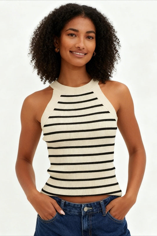 Striped Sleeveless Knit Top