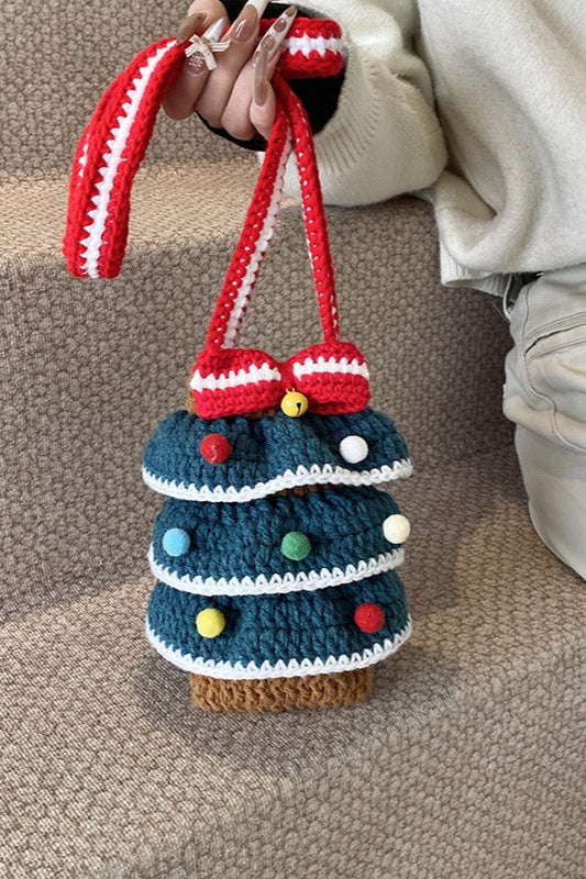 Cute Hand Knitted Yarn Tree Bauble Crossbody Bag