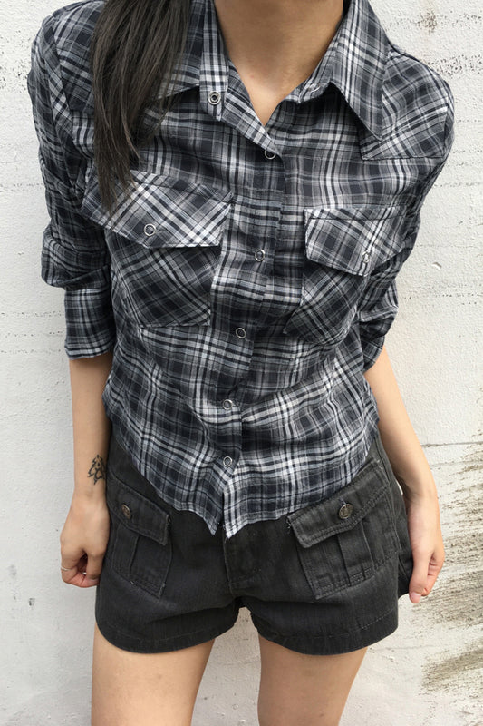 Camouflage Short Fitted Waist Long Sleeve Shirt Blouse