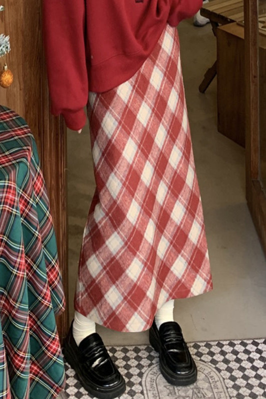 High Waist Vintage A-Line Slit Skirt