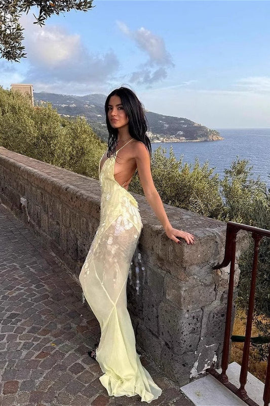 Hollow Sleeveless High Waist Sequin Floral Dress