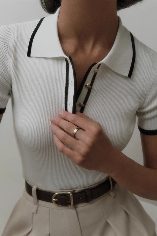 Ribbed Fitted Polo Sweater