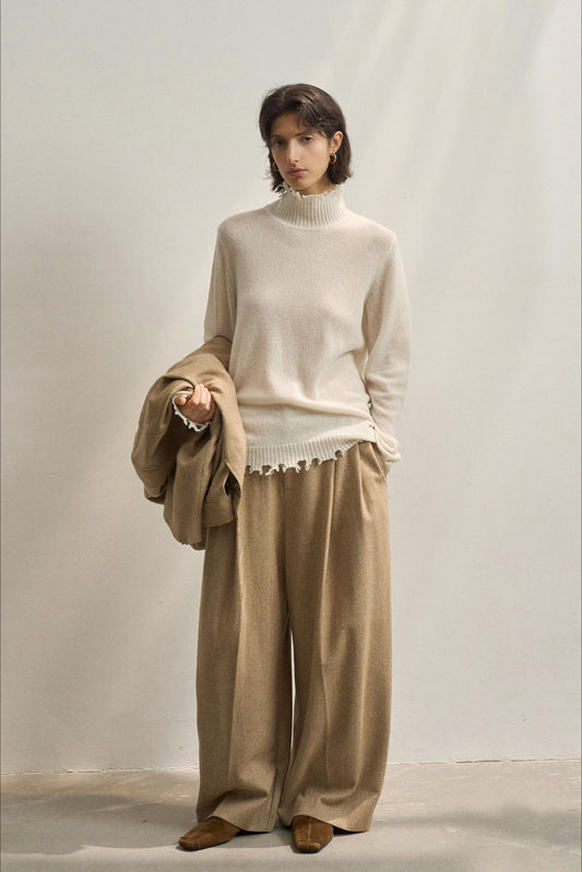 Fringed High Neck Knit Sweater