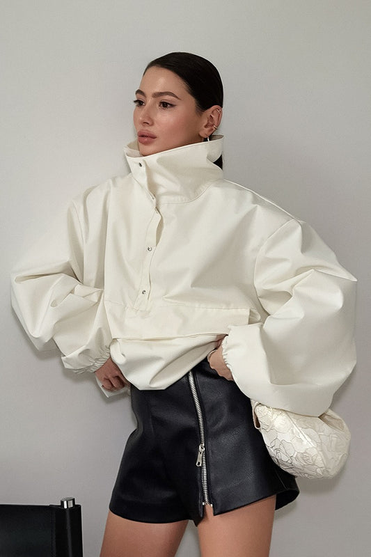 Minimalist Solid Turtle Loose Buttoned Sweatshirt