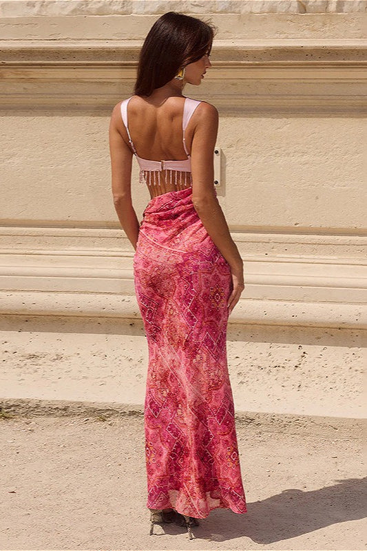 Tassel Spaghetti Strap Bodycon Maxi Dress