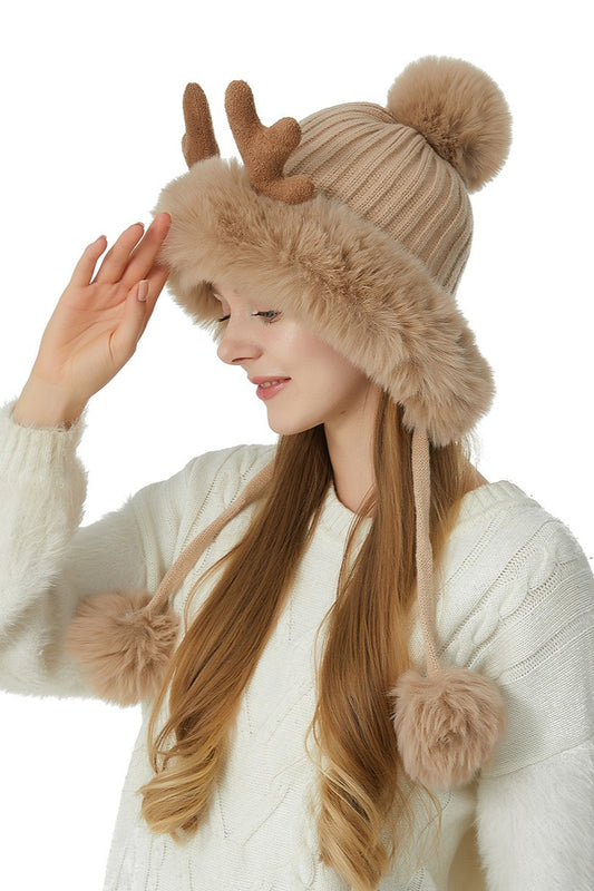 Reindeer Antler Pom Pom Hat