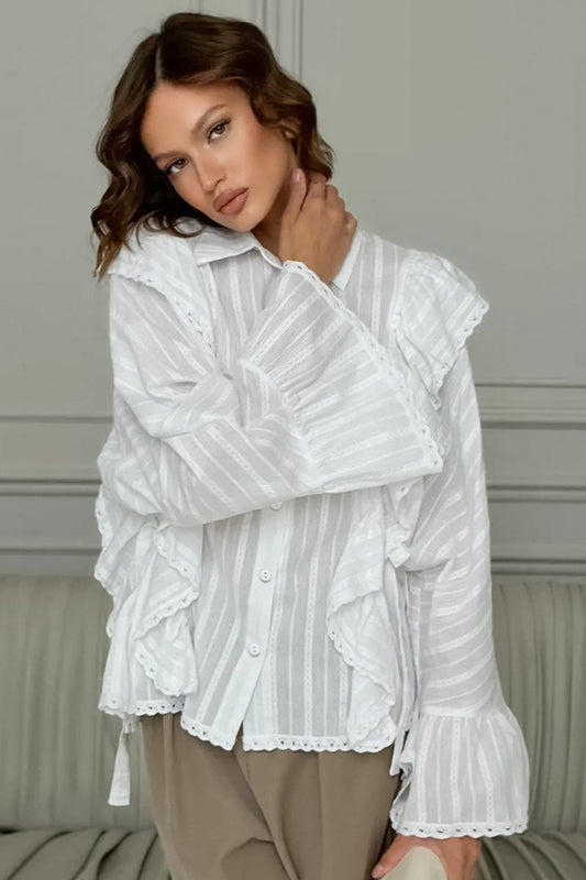 Elegant Jacquard Bell Sleeve Loose Blouse