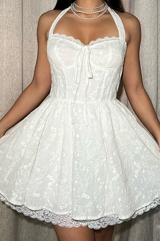 Fitted Lace Halter Boho Dress