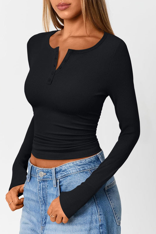 Button-Detail Bodycon Knit Top