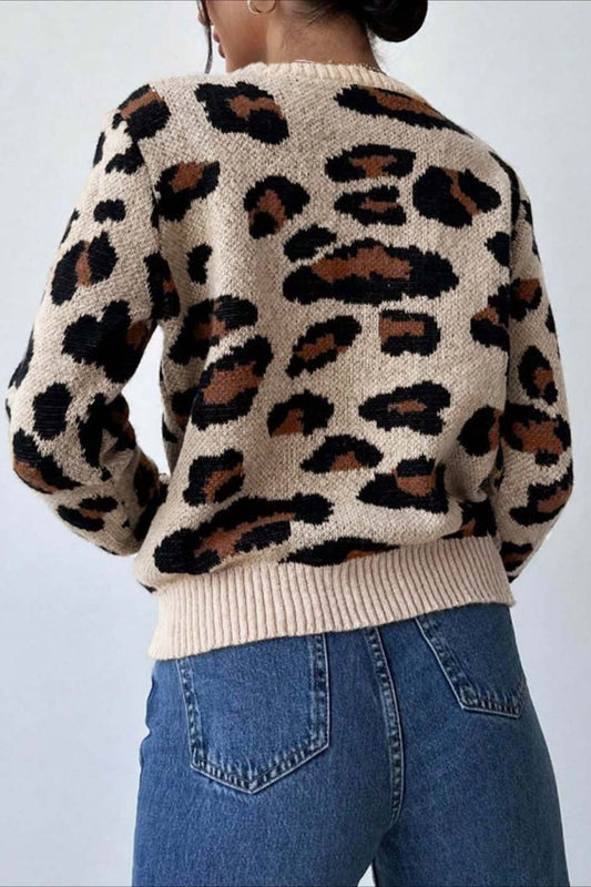 Colorblock Leopard Crewneck Sweater