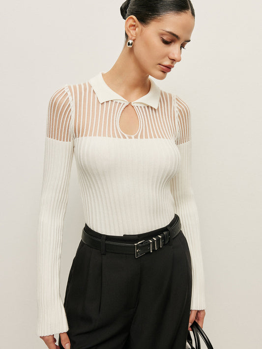 Ribbed Keyhole Collar Top White / XS Sweaters