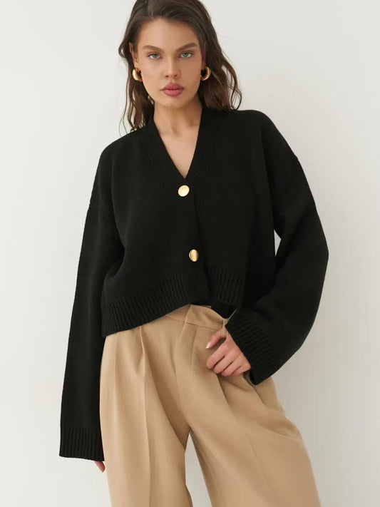 Custom Solid Color V-Neck Loose Knit Cardigan