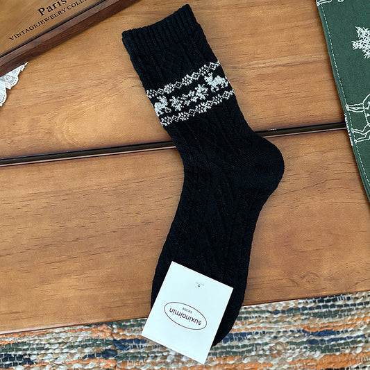 Wool Retro Elk Warm Slouchy Crew Socks