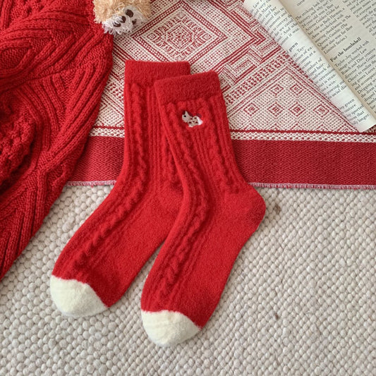 Wool Thick Warm Red Cute Socks