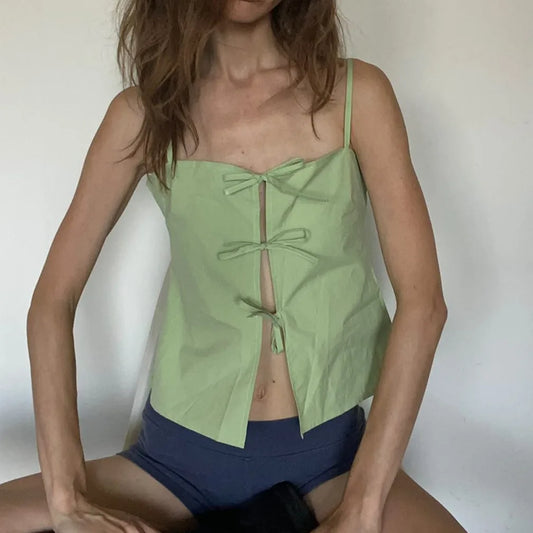 Tie-Up Bow Fitted Crop Top