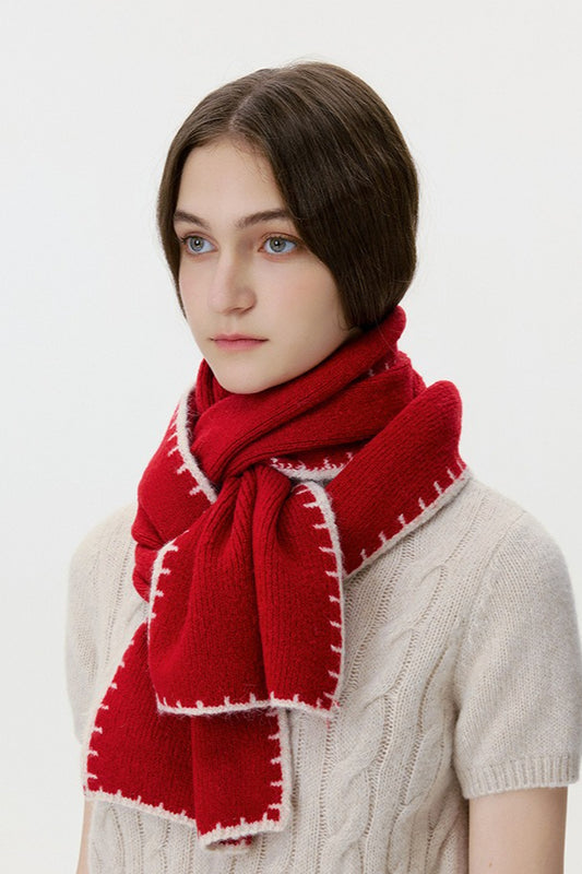 Warm Minimalist Knitted Stitched Hem Scarf