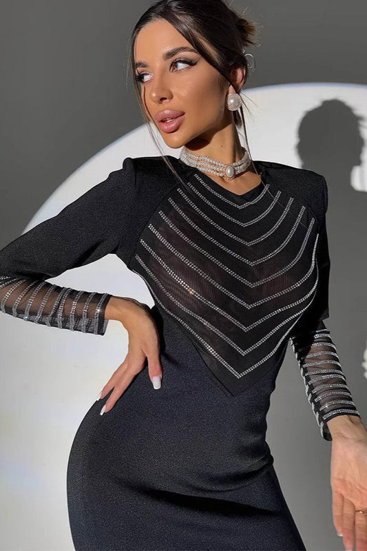 Rhinestone Mesh Bodycon Maxi Dress