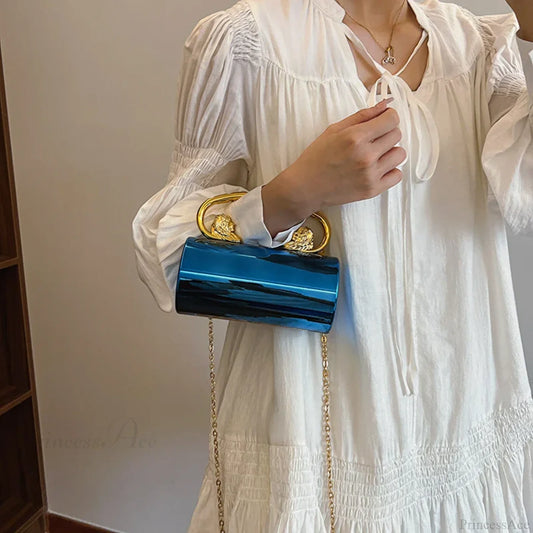Acrylic Cylinder Crossbody Evening Clutch Bag Blue clutchbag-250126