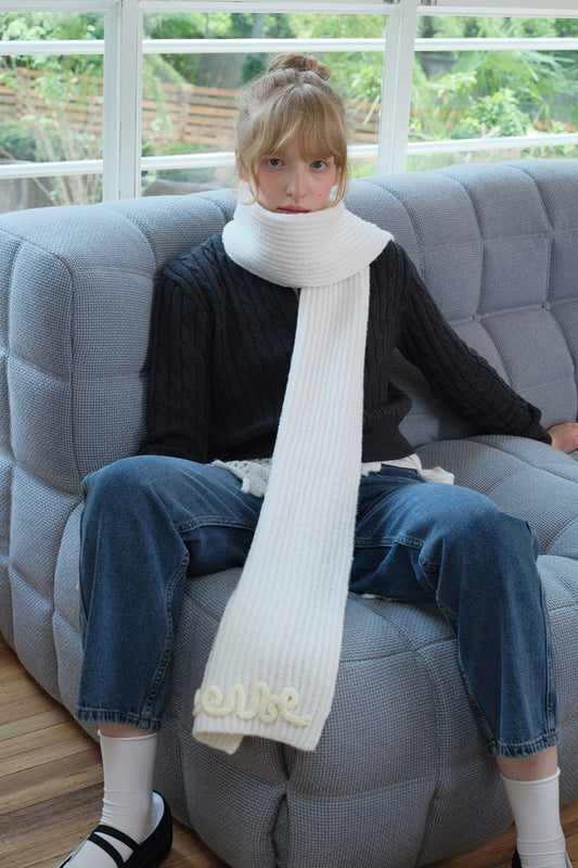 Wool Blend 3D Hand-Crocheted Letter Solid Scarf