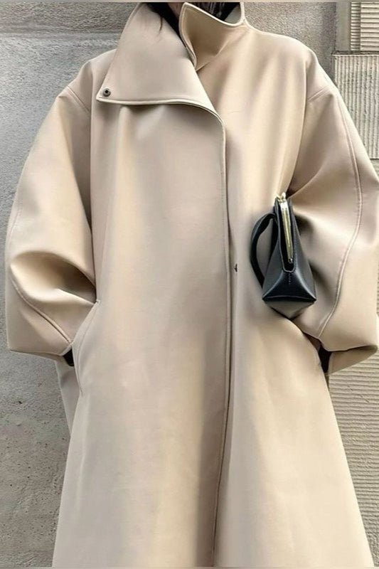 Stand Collar Batwing Sleeve Longline Loose Wool Overcoat