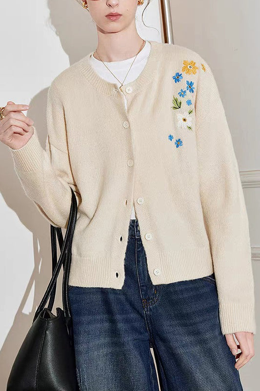 Vintage Floral Embroidered Knit Blouse