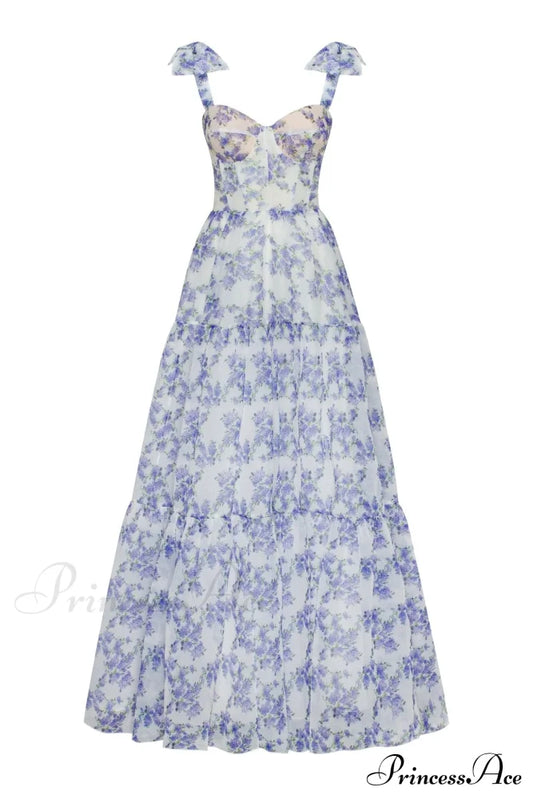 Blue Hydrangea tender tie-strap maxi dress - Milla
