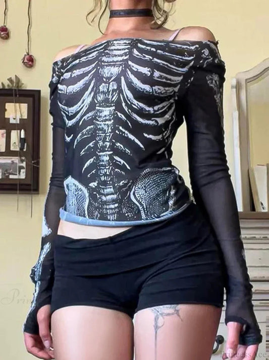 Bony Print Knit Top Black / S