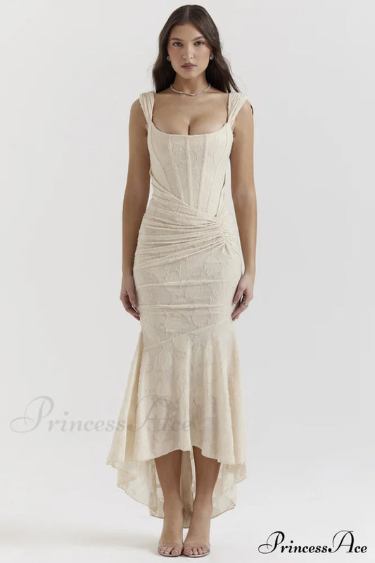 Cesca Retro Cream Charming White Floral Maxi Dress