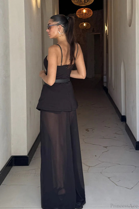 Chic Mesh Cami Panel Slim Maxi Dress