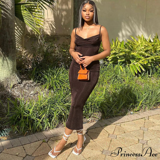 Classy Cowl Neck Silky Slip Maxi Dress