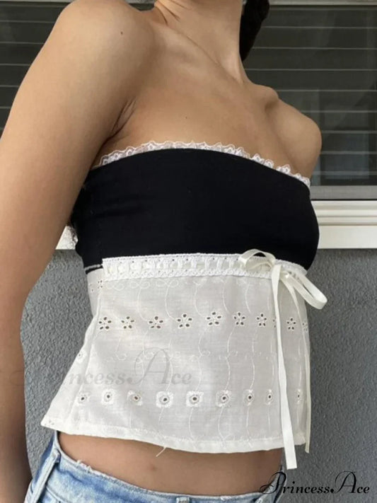 Delicate Lace Hollow Splicing Sexy Slim Crop Top