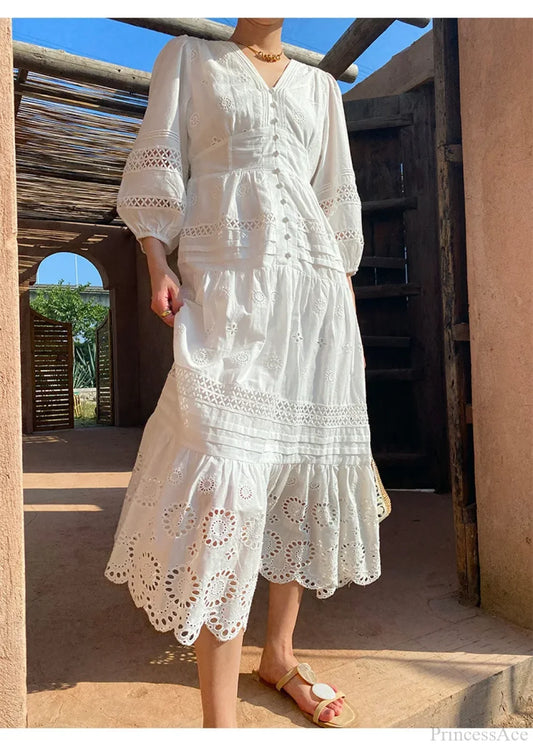 Cotton Floral V-neck Slim Summer Boho Dress bohodress-250126