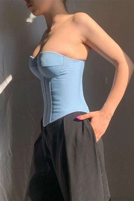 Cup Faux Denim Bustier Slim Tank Corset