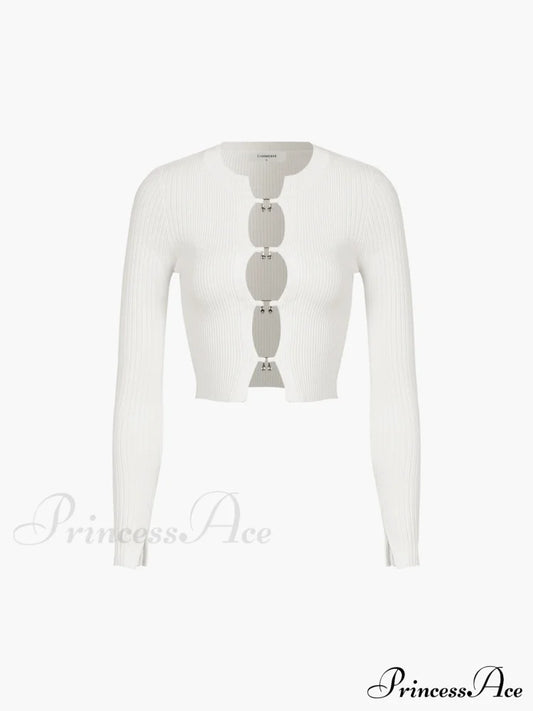 Cutout Split Beads Trendy Detail Ribbed Knit Top Sweaters-L