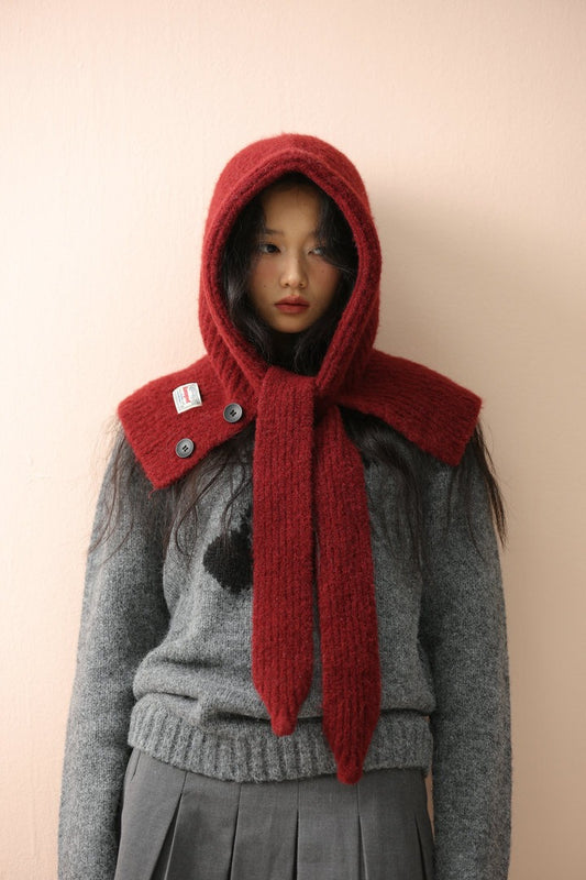 Solid Knitted Hooded Versatile Scarf