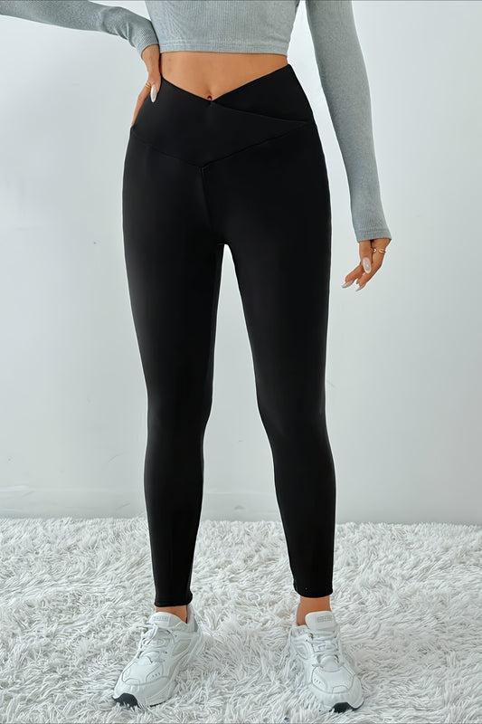 Cross Front Fleece Lined Booty Lifting Thermal Leggings