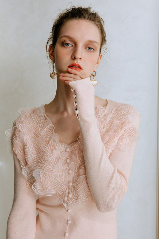 Feather Lace Detail Knit Top