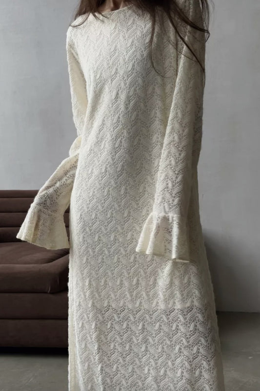 Knit Jacquard Long Sleeve Boho Dress