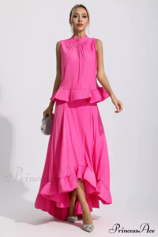 Elaine Pink Sleeveless Charming Ruffle Mermaid Set