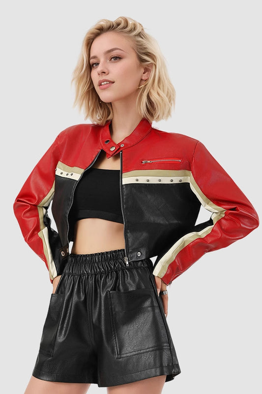 Cropped Moto Faux Leather Coat