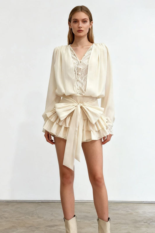 Lace Ruffled Long Sleeve Chic Sexy Mini Dress