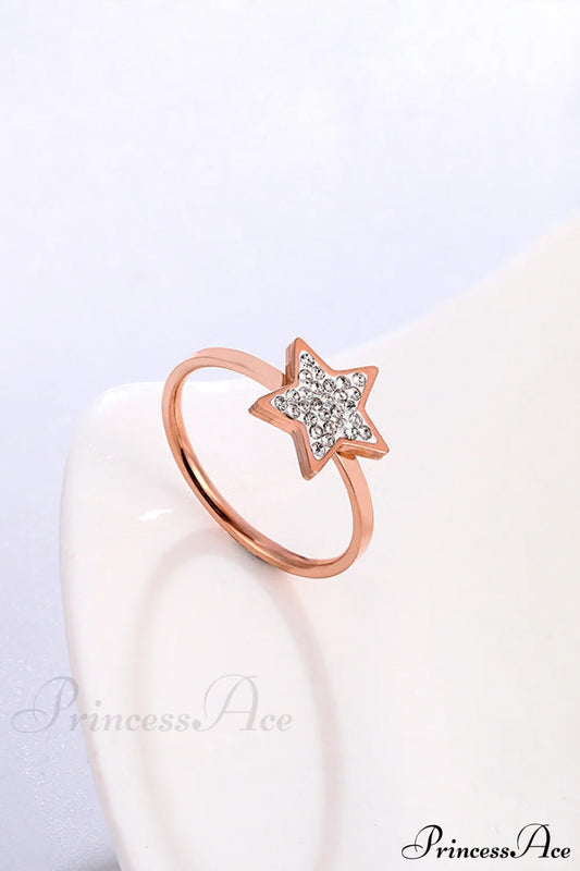 Five-Pointed Star Full Diamond Titanium Steel Ring