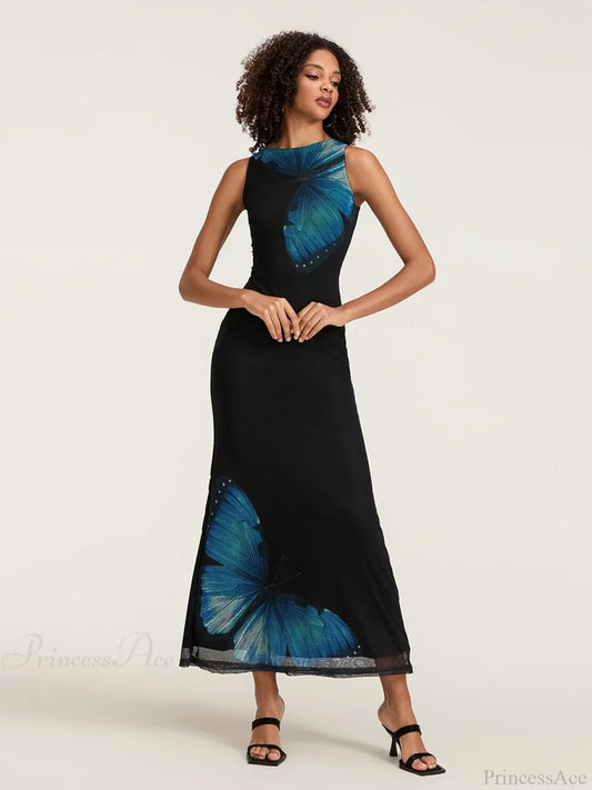 Floral Sleeveless Bodycon Back Hollowed Lacing Tank Party Floral Dress floraldress-250126