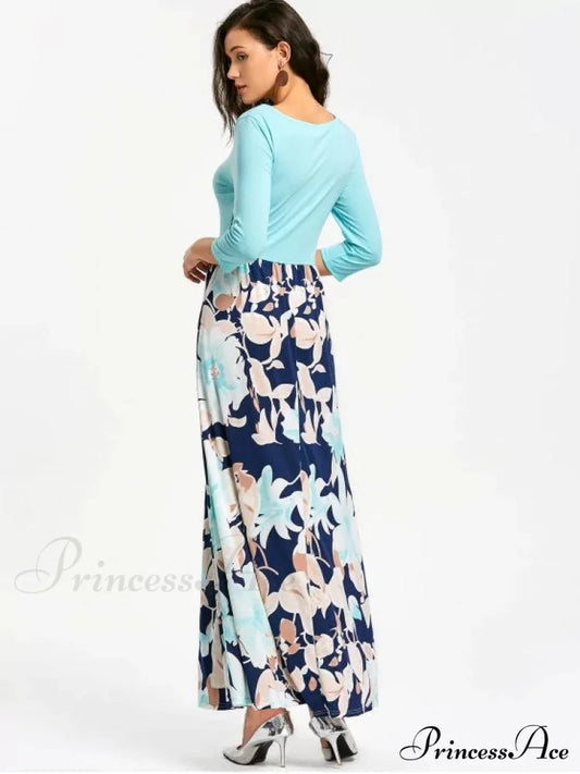 Full-Length With Design Flowered Gown U Neck S / Light Purple Clothing