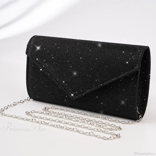 Glitter Envelope Evening Clutch Women’s Day Wedding Party Crossbody Bag Black clutchbag-250126